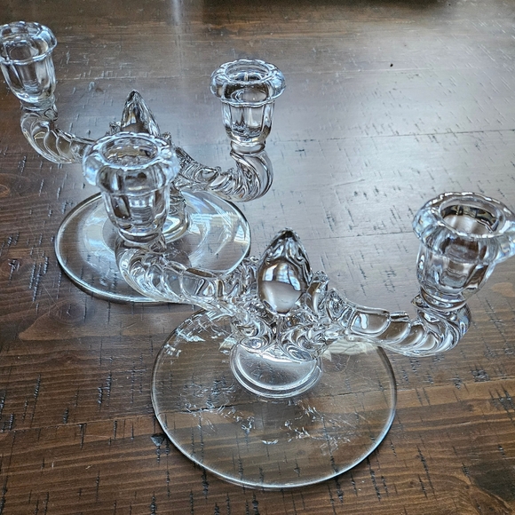 Double light candlestick Teardrop-Clear (pair) by New Martinsville - Picture 3 of 4